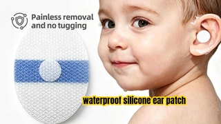 Waterproof silicone gel ear cover for baby bathing.